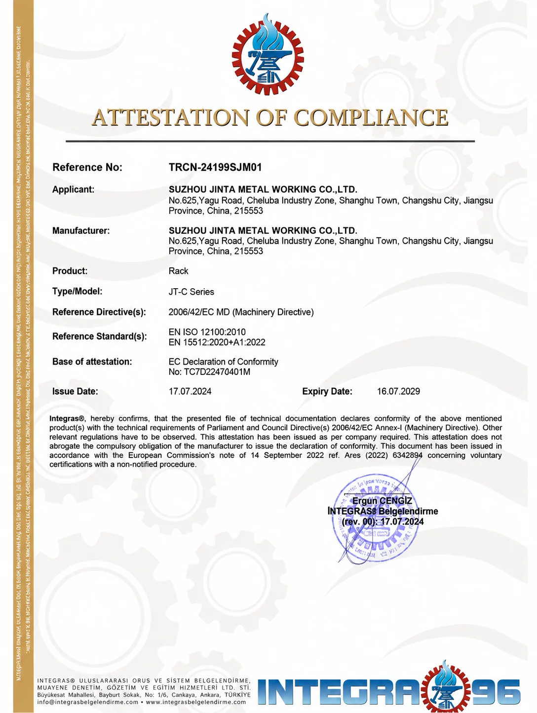 Quality Certification – Jinta Warehouse Rack