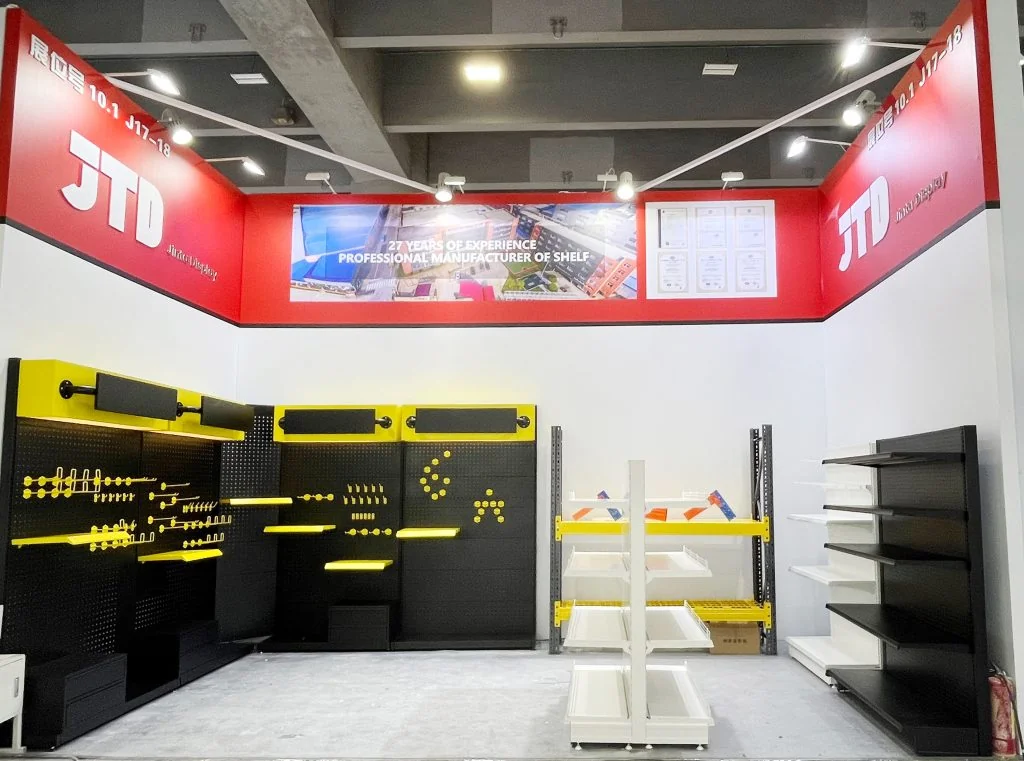 Suzhou Jinta booth at the Canton Fair with professional shelving on display