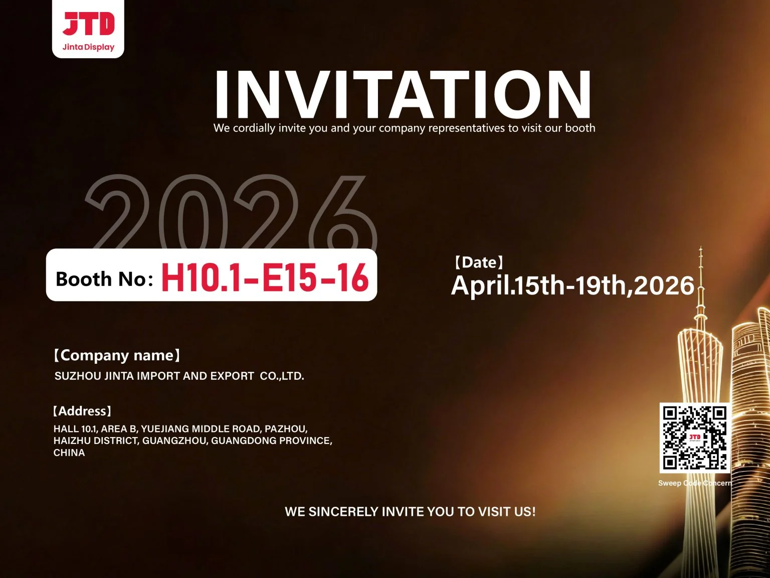 Suzhou Jinta booth invitation banner for the 139th Canton Fair