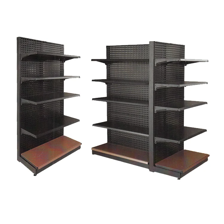 Single-sided and double-sided hole gondola shelving units